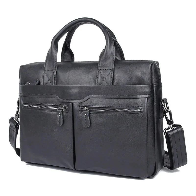 Mallette D'affaires En Cuir Véritable Souple Pour Homme Sac À Main Ordinateur Portable De 14 Pouces Noir - Noir