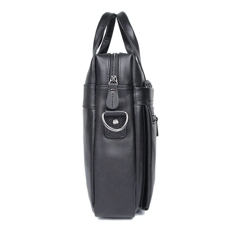 Mallette D'affaires En Cuir Véritable Souple Pour Homme Sac À Main Ordinateur Portable De 14 Pouces Noir - Noir