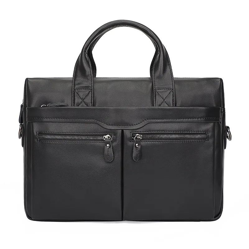 Mallette D'affaires En Cuir Véritable Souple Pour Homme Sac À Main Ordinateur Portable De 14 Pouces Noir - Noir