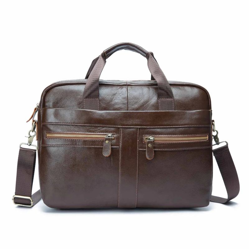 Mallette De Voyage Rétro En Cuir Pour Hommes D'affaires Ordinateur Portable 15.6 Pouces Sac Messager Design - Brun