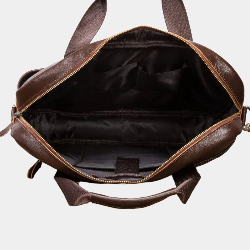 Mallette De Voyage Rétro En Cuir Pour Hommes D'affaires Ordinateur Portable 15.6 Pouces Sac Messager Design - Brun