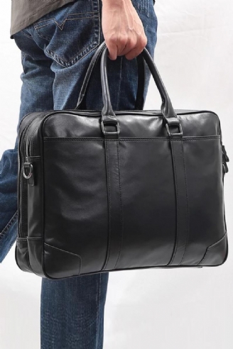 Porte-documents En Cuir Véritable Pour Hommes Sac À Main Ordinateur Portable 15.6 Pouces Sac À Bandoulière D'affaires Fourre-tout Sacoche À Sac De Voyage