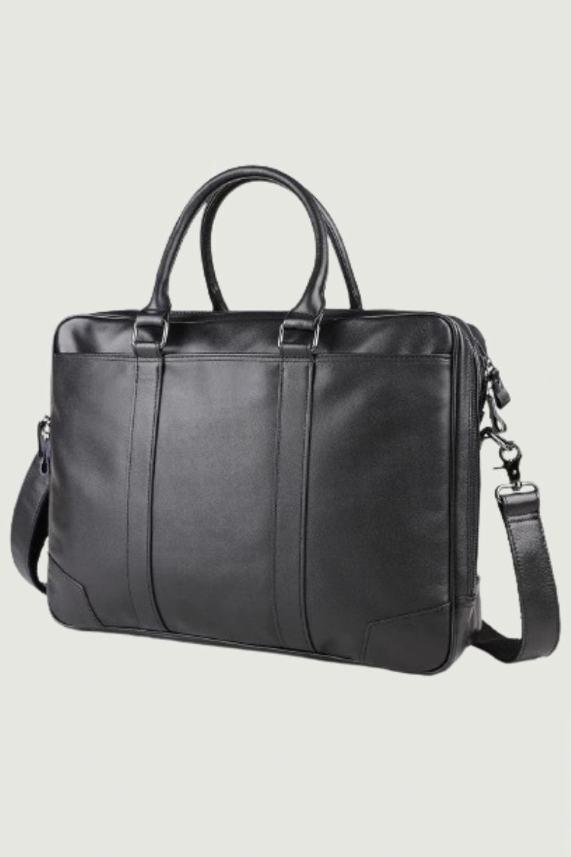 Porte-documents En Cuir Véritable Pour Hommes Sac À Main Ordinateur Portable 15.6 Pouces Sac À Bandoulière D'affaires Fourre-tout Sacoche À Sac De Voyage - Noir