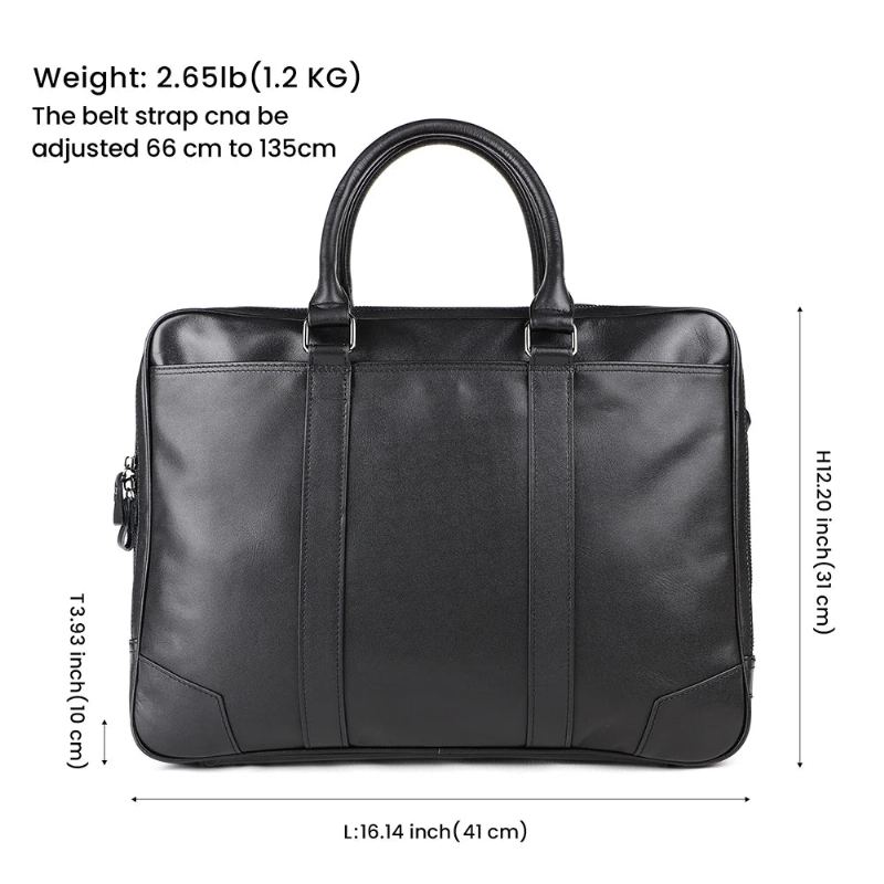 Porte-documents En Cuir Véritable Pour Hommes Sac À Main Ordinateur Portable 15.6 Pouces Sac À Bandoulière D'affaires Fourre-tout Sacoche À Sac De Voyage - Noir