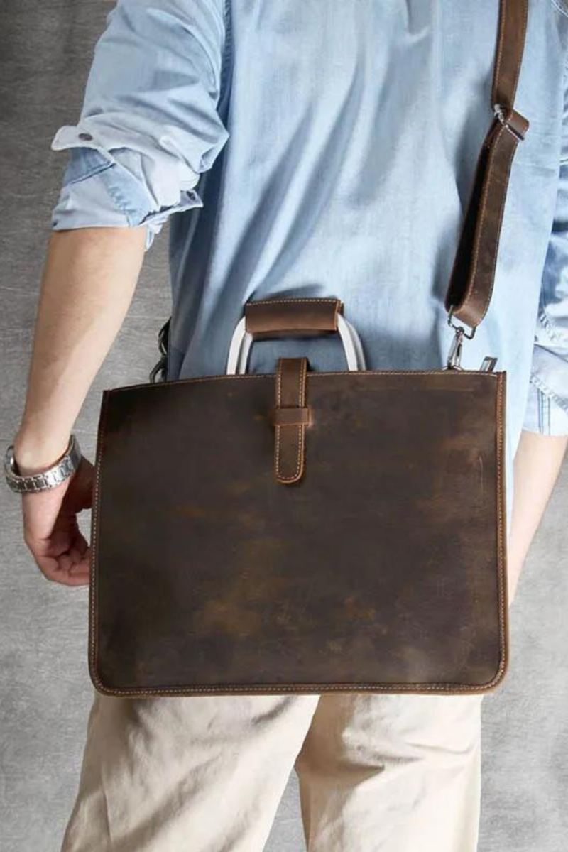 Porte-documents En Cuir Véritable Pour Hommes Sacoches De Bureau Sac À Main Ordinateur Portable De 13 Pouces