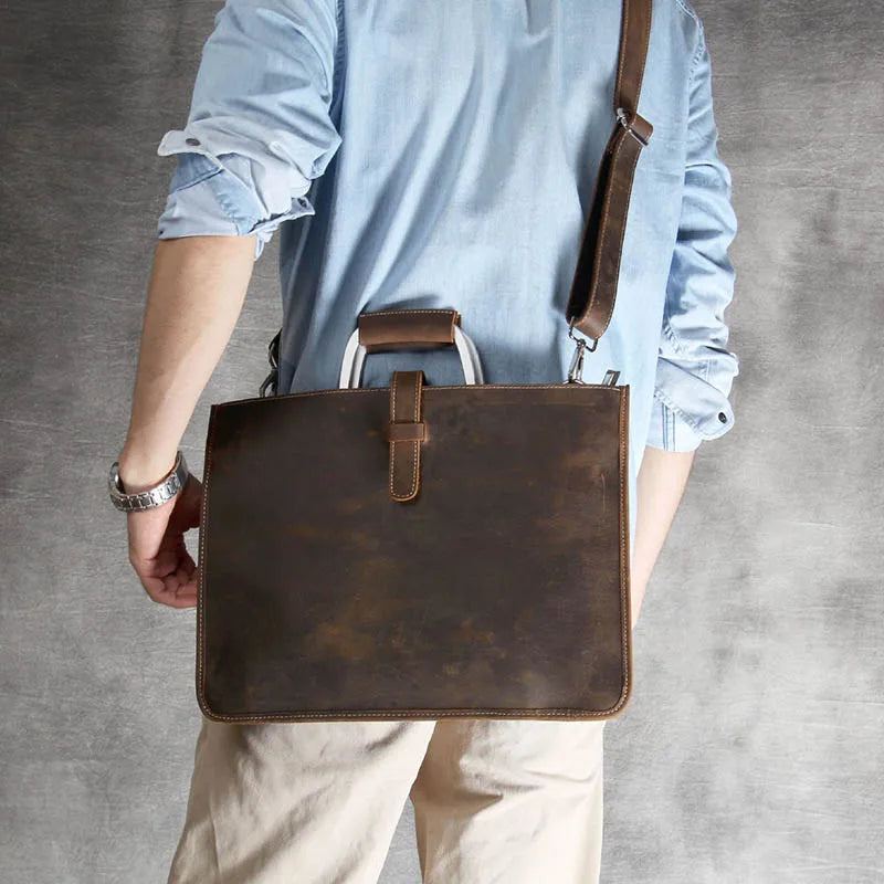 Porte-documents En Cuir Véritable Pour Hommes Sacoches De Bureau Sac À Main Ordinateur Portable De 13 Pouces - Marron