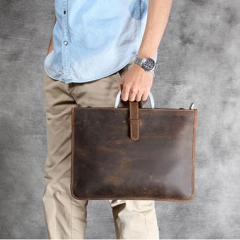 Porte-documents En Cuir Véritable Pour Hommes Sacoches De Bureau Sac À Main Ordinateur Portable De 13 Pouces - Marron