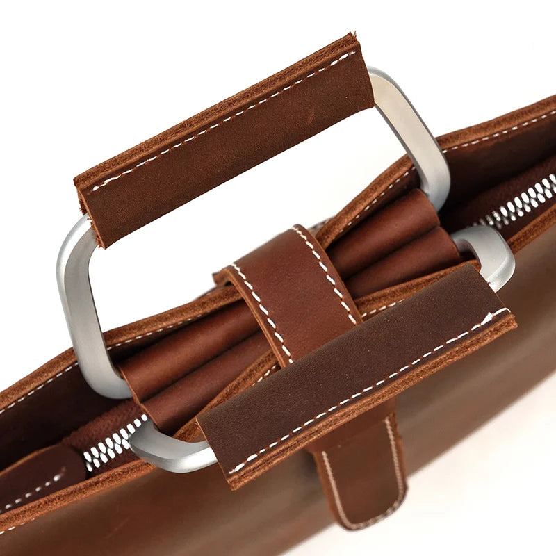 Porte-documents En Cuir Véritable Pour Hommes Sacoches De Bureau Sac À Main Ordinateur Portable De 13 Pouces - Marron