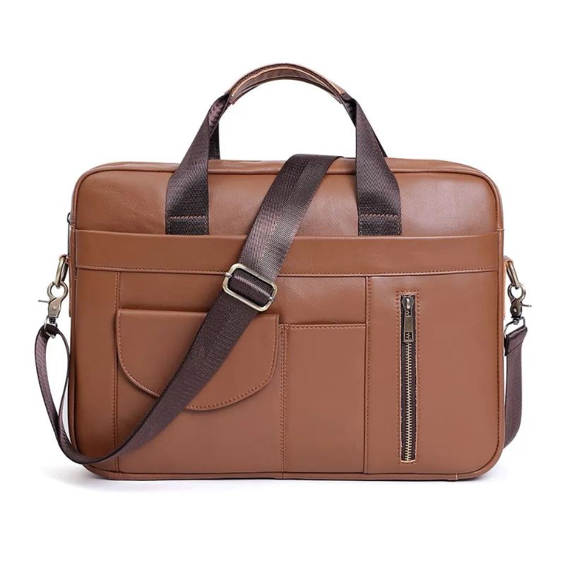 Porte-documents En Cuir Véritable Pour Ordinateur Portable Hommes Sacoches De Voyage Rétro Sac À Bandoulière De Grande Capacité De 15.6 Pouces - Marron