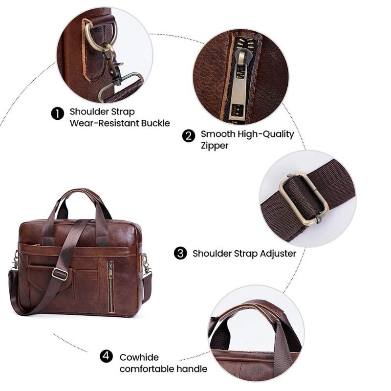 Porte-documents En Cuir Véritable Pour Ordinateur Portable Hommes Sacoches De Voyage Rétro Sac À Bandoulière De Grande Capacité De 15.6 Pouces - Marron