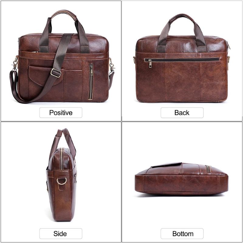 Porte-documents En Cuir Véritable Pour Ordinateur Portable Hommes Sacoches De Voyage Rétro Sac À Bandoulière De Grande Capacité De 15.6 Pouces - Marron