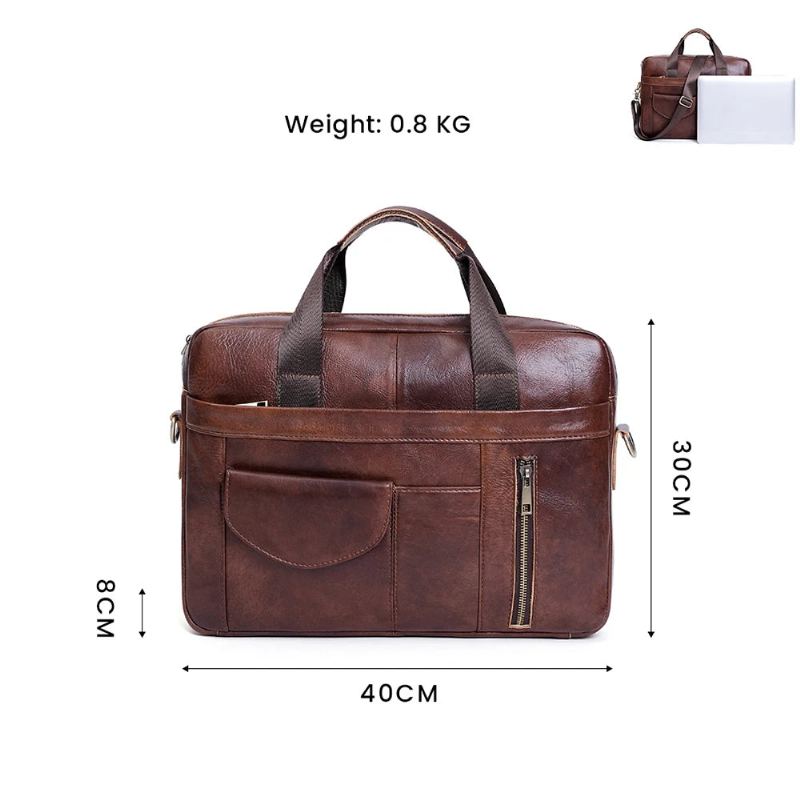 Porte-documents En Cuir Véritable Pour Ordinateur Portable Hommes Sacoches De Voyage Rétro Sac À Bandoulière De Grande Capacité De 15.6 Pouces - Marron