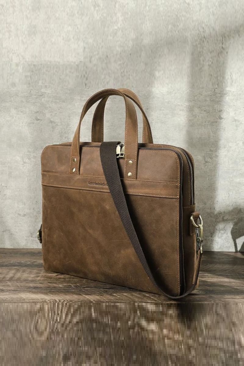 Porte-documents Vintage En Cuir Véritable Pour Hommes Grand Sac Ordinateur Portable De 14 Pouces Sacoches À Bandoulière