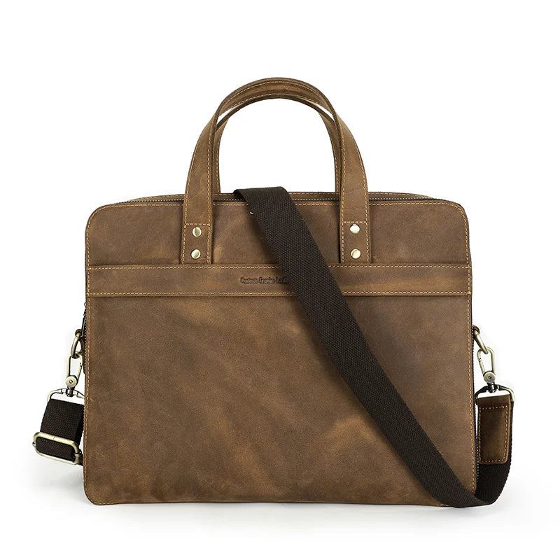 Porte-documents Vintage En Cuir Véritable Pour Hommes Grand Sac Ordinateur Portable De 14 Pouces Sacoches À Bandoulière - Café