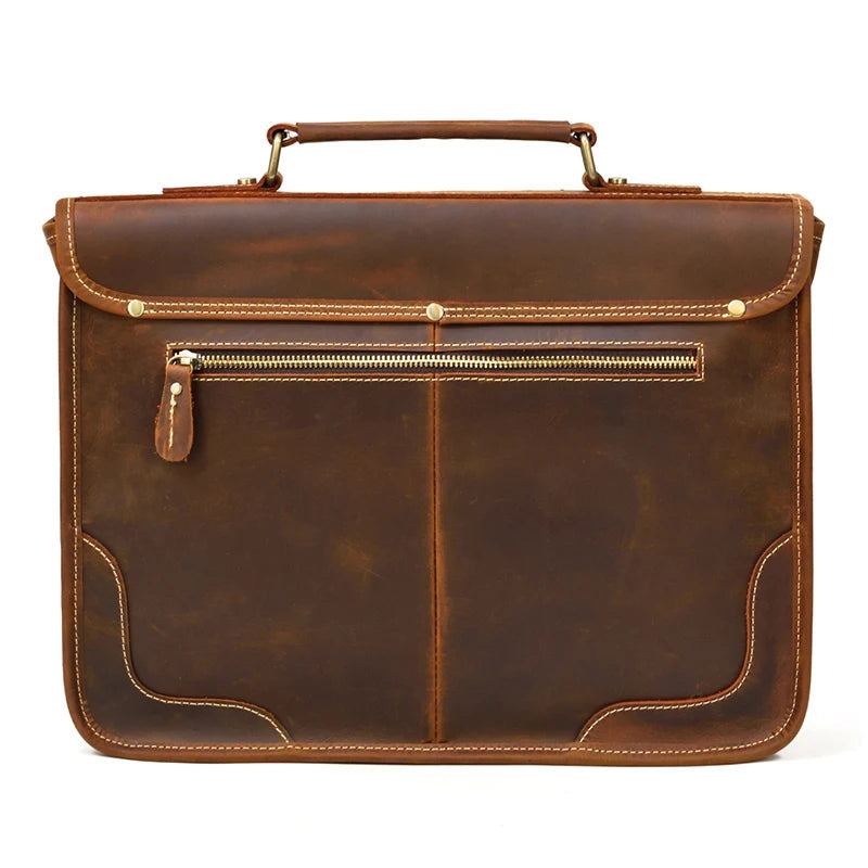 Porte-documents Vintage En Cuir Véritable Pour Hommes Sacoche Ordinateur Portable De 15.6 Pouces D'affaires - Brun