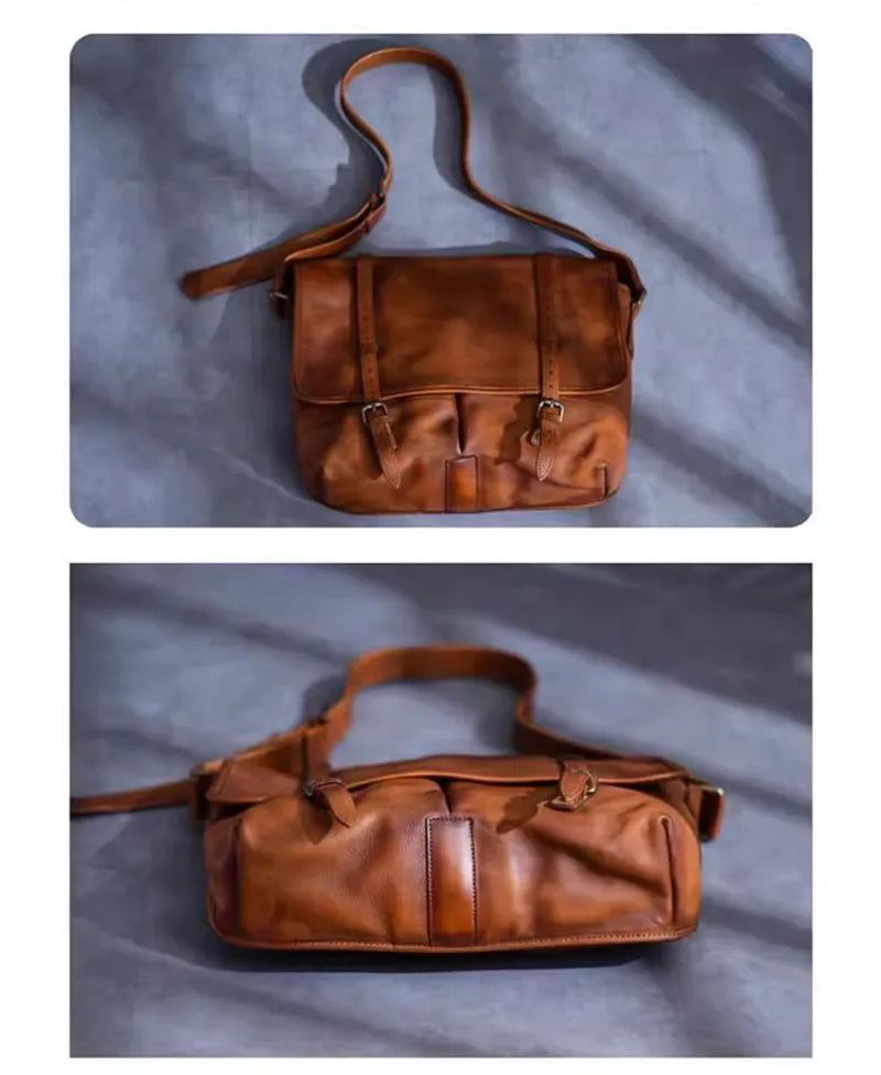 Sac Messager Vintage En Cuir Véritable Pour Hommes Sac À Bandoulière De Luxe Travail En Plein Air - Noir