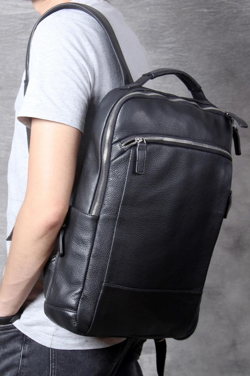 Sac À Dos En Cuir Pour Hommes Adapté À Un Ordinateur Portable De 15.6 Pouces Grand Sac À Dos De Voyage