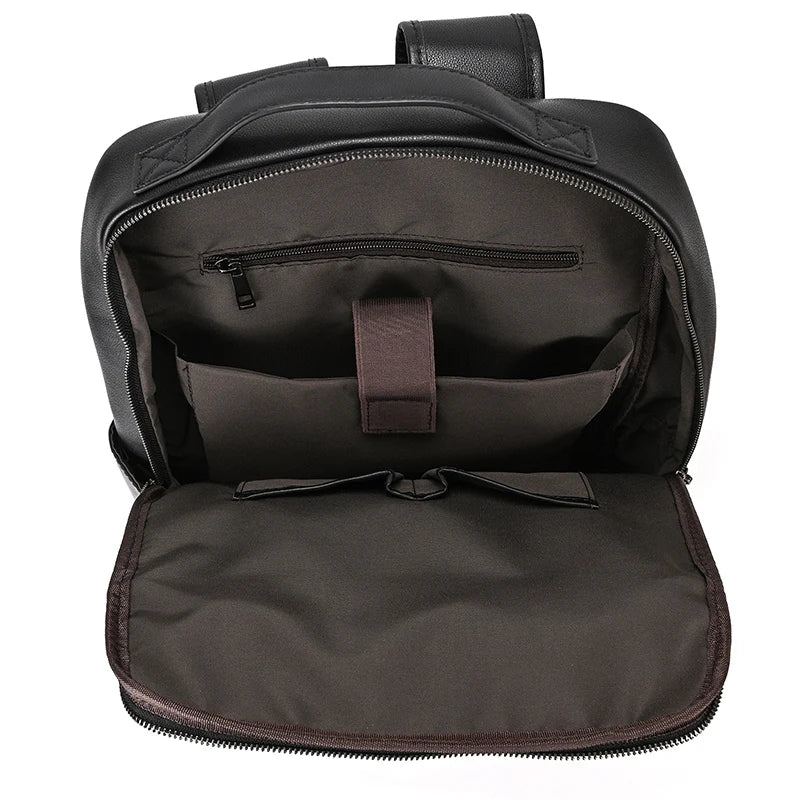 Sac À Dos En Cuir Pour Hommes Adapté À Un Ordinateur Portable De 15.6 Pouces Grand Sac À Dos De Voyage - Fermeture Éclair Simple-Noir