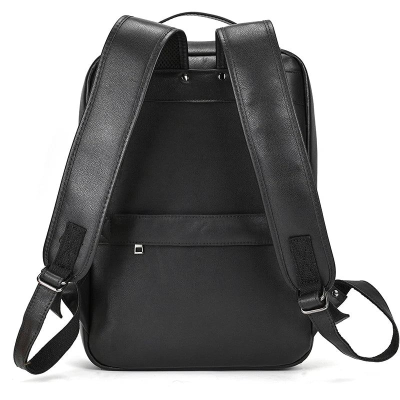 Sac À Dos En Cuir Pour Hommes Adapté À Un Ordinateur Portable De 15.6 Pouces Grand Sac À Dos De Voyage - Fermeture Éclair Simple-Noir