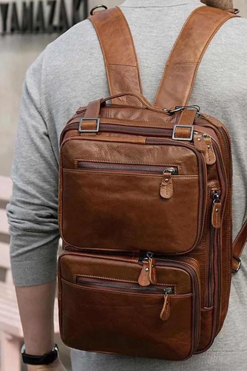 Sac À Dos En Cuir Véritable De Grande Capacité Pour Hommes Adapté À Un Ordinateur Portable De 15 Pouces Sac À Dos De Voyage