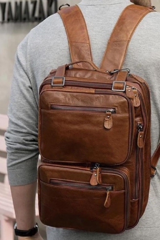 Sac À Dos En Cuir Véritable De Grande Capacité Pour Hommes Adapté À Un Ordinateur Portable De 15 Pouces Sac À Dos De Voyage