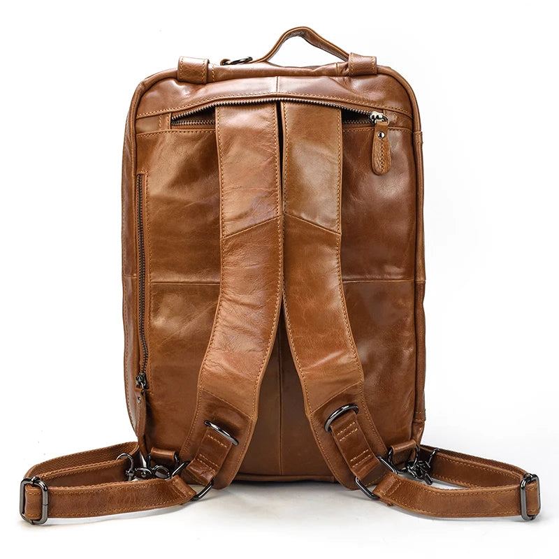 Sac À Dos En Cuir Véritable De Grande Capacité Pour Hommes Adapté À Un Ordinateur Portable De 15 Pouces Sac À Dos De Voyage - Marron