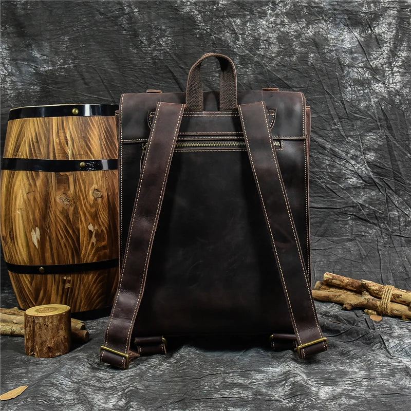 Sac À Dos En Cuir Véritable Pour Hommes Sac À Dos En De Vache Sac De Voyage En Plein Air - Café