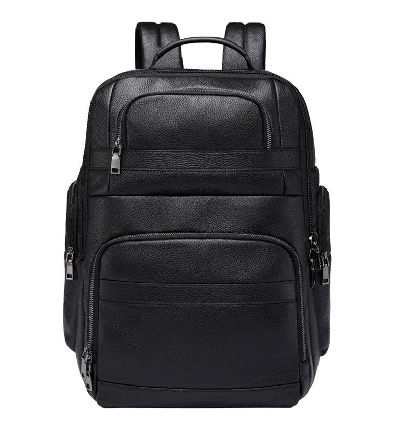 Sac À Dos En Cuir Véritable Souple Pour Ordinateur Portable Sac À Dos De Voyage Homme - Noir