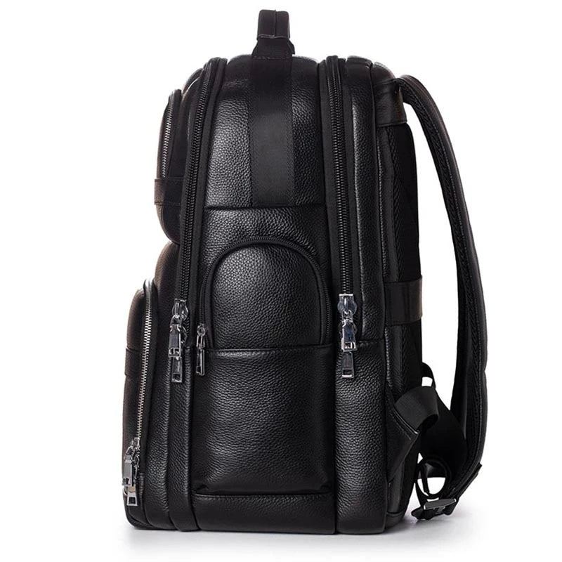 Sac À Dos En Cuir Véritable Souple Pour Ordinateur Portable Sac À Dos De Voyage Homme - Noir