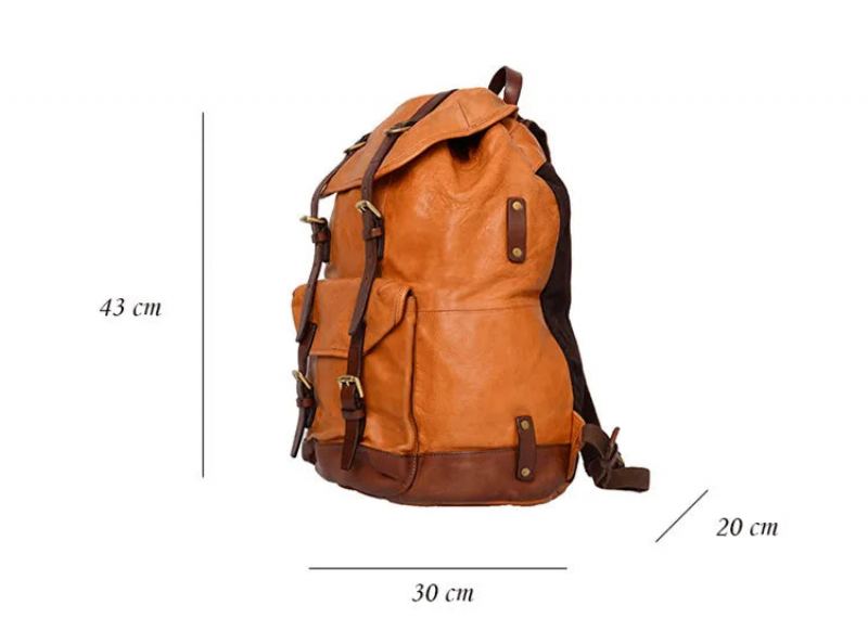 Sac À Dos Hommes Voyage Sac À Dos Rétro Cuir Parachutiste Sac Importé Tanné - Brun