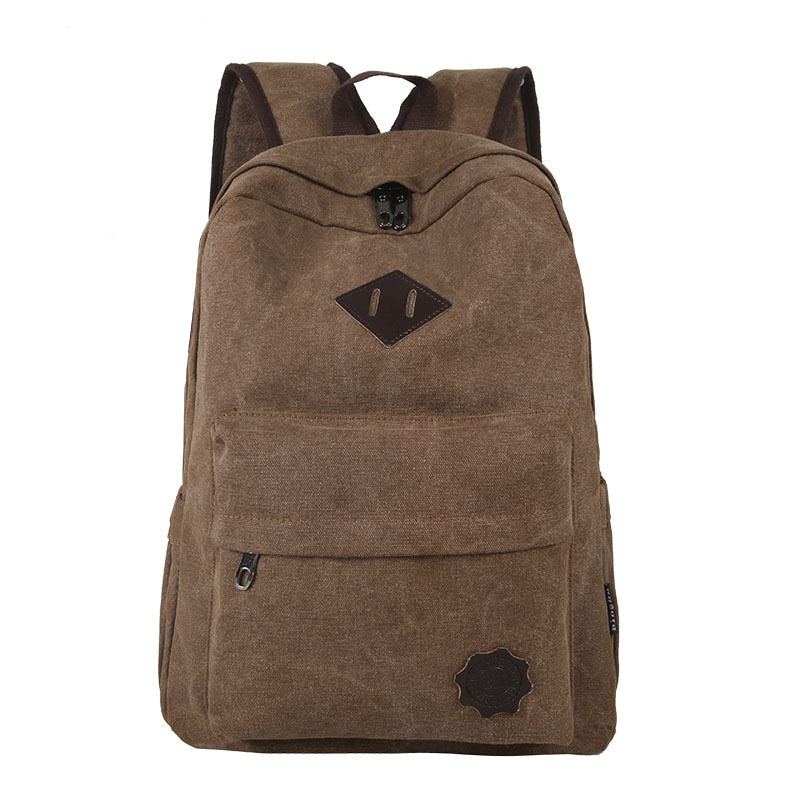 Sac À Dos Rétro En Toile Durable Pour Hommes Sac D'école D'université Solide Adolescents Capacité De Plein Air Sac À Dos De Voyage De Camping - Noir