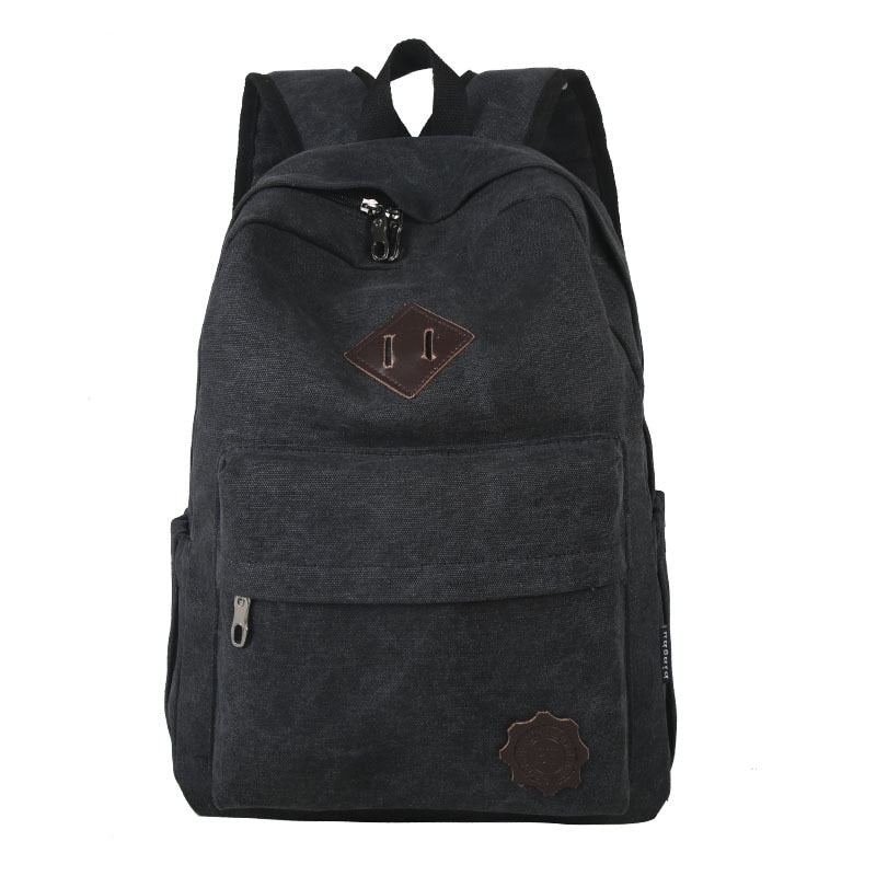 Sac À Dos Rétro En Toile Durable Pour Hommes Sac D'école D'université Solide Adolescents Capacité De Plein Air Sac À Dos De Voyage De Camping - Noir