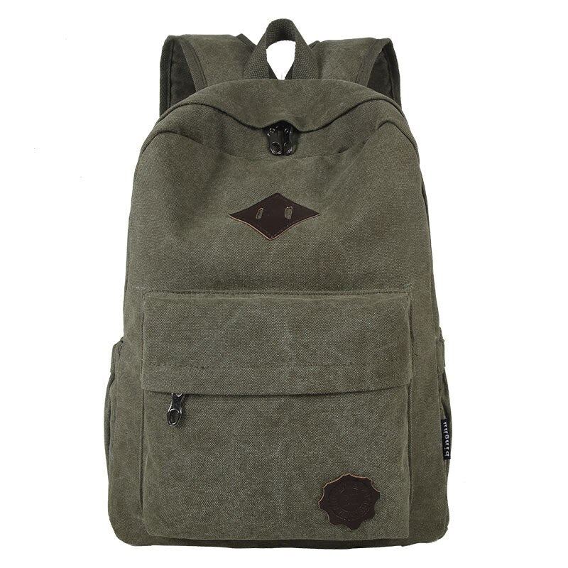 Sac À Dos Rétro En Toile Durable Pour Hommes Sac D'école D'université Solide Adolescents Capacité De Plein Air Sac À Dos De Voyage De Camping - Noir