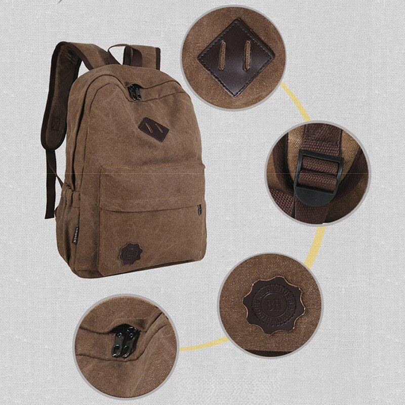 Sac À Dos Rétro En Toile Durable Pour Hommes Sac D'école D'université Solide Adolescents Capacité De Plein Air Sac À Dos De Voyage De Camping - Noir