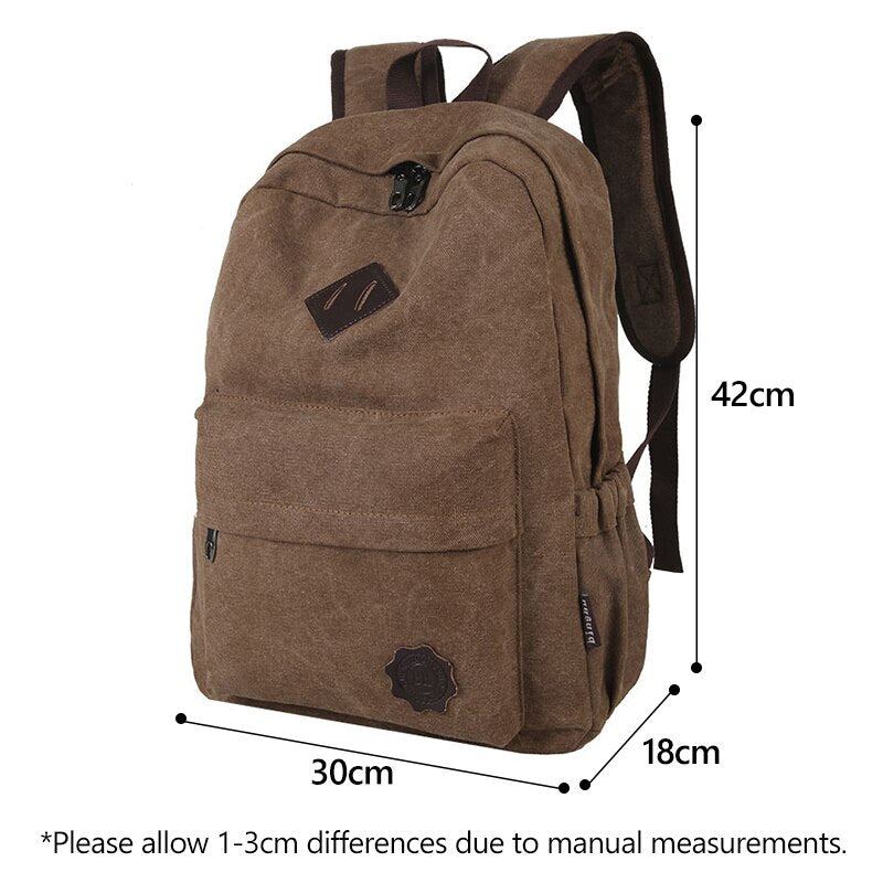 Sac À Dos Rétro En Toile Durable Pour Hommes Sac D'école D'université Solide Adolescents Capacité De Plein Air Sac À Dos De Voyage De Camping - Noir