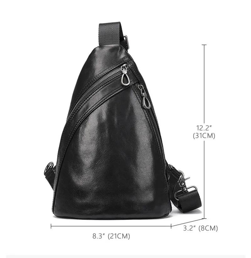 Sacs De Poitrine En Cuir Véritable Pour Hommes À Bandoulière En Sac À Dos Masculin - Noir