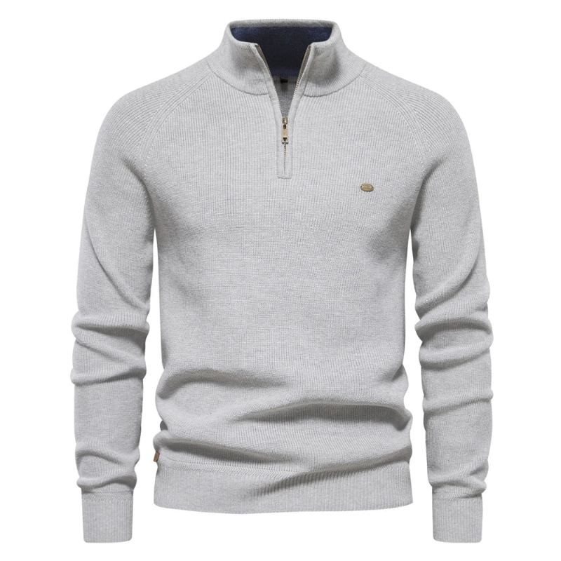 Automne Coton Fermeture Éclair Cardigans Pour Hommes Décontracté Social Chandails Col Haut Chaud Hiver Tricoté Pull - Bleu Lac