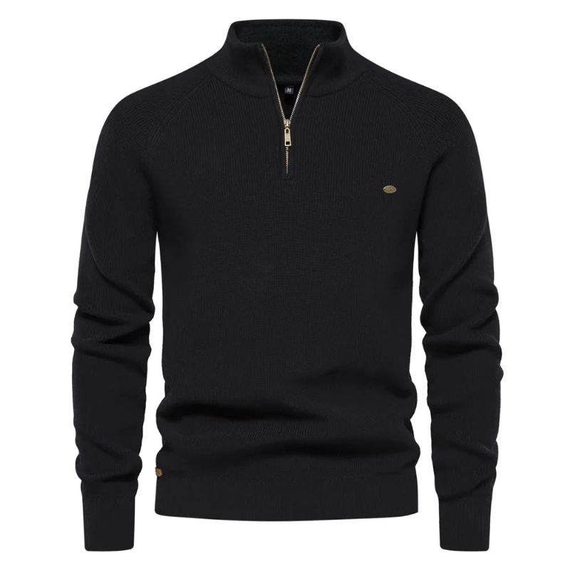 Automne Coton Fermeture Éclair Cardigans Pour Hommes Décontracté Social Chandails Col Haut Chaud Hiver Tricoté Pull - Bleu Lac