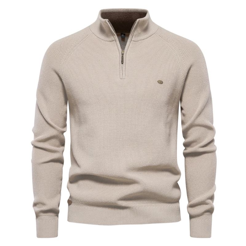 Automne Coton Fermeture Éclair Cardigans Pour Hommes Décontracté Social Chandails Col Haut Chaud Hiver Tricoté Pull - Bleu Lac