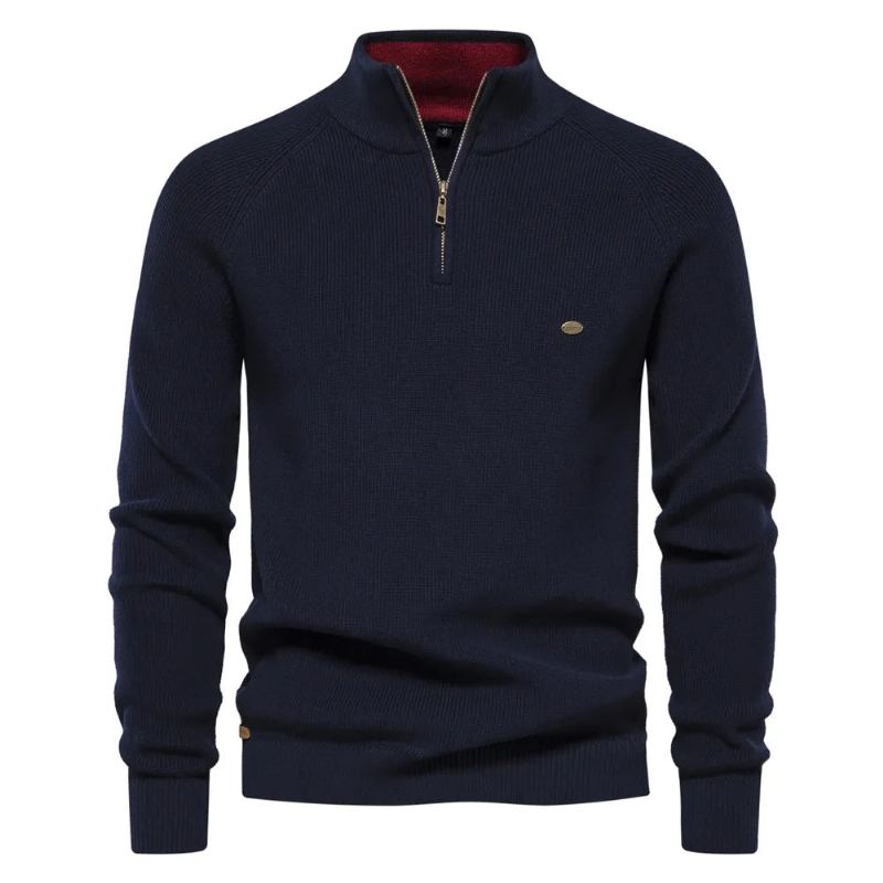 Automne Coton Fermeture Éclair Cardigans Pour Hommes Décontracté Social Chandails Col Haut Chaud Hiver Tricoté Pull - Bleu Lac