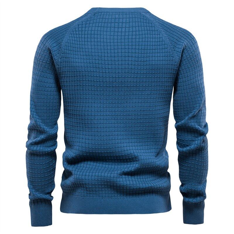 Automne Et Hiver Hommes Pull Coton Décontracté Solide Plaid Confortable Respirant - Bleu