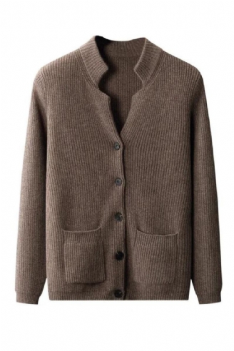 Automne Hiver Hommes Cardigan Pull Cachemire Épaissi Poche Manteau Solide