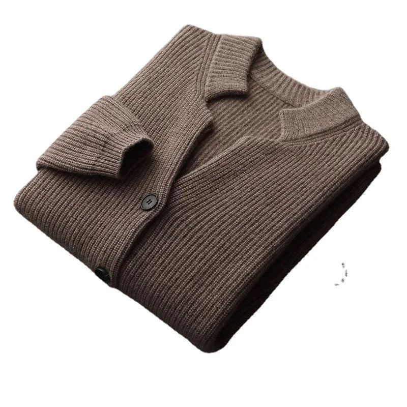 Automne Hiver Hommes Cardigan Pull Cachemire Épaissi Poche Manteau Solide - Marron