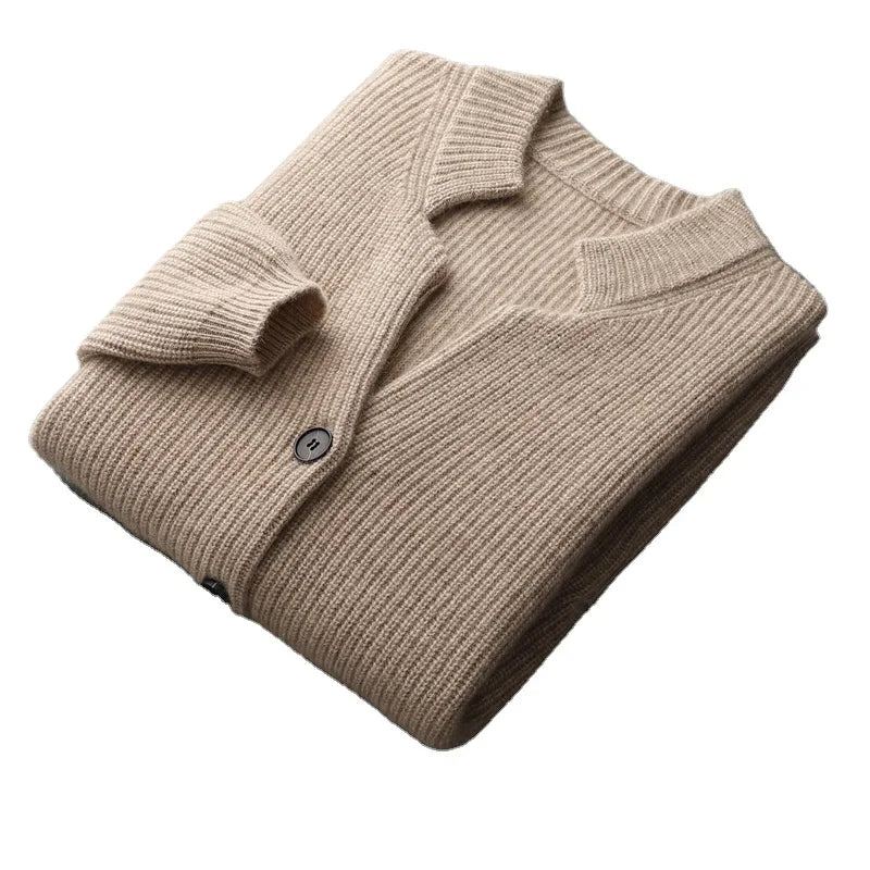 Automne Hiver Hommes Cardigan Pull Cachemire Épaissi Poche Manteau Solide - Marron