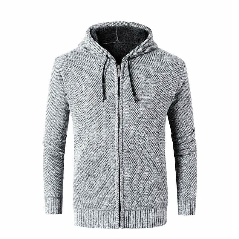 Automne Hiver Pull Hommes À Capuche Pullover Décontracté Manteau Solide Sweat-shirts - Gris Clair