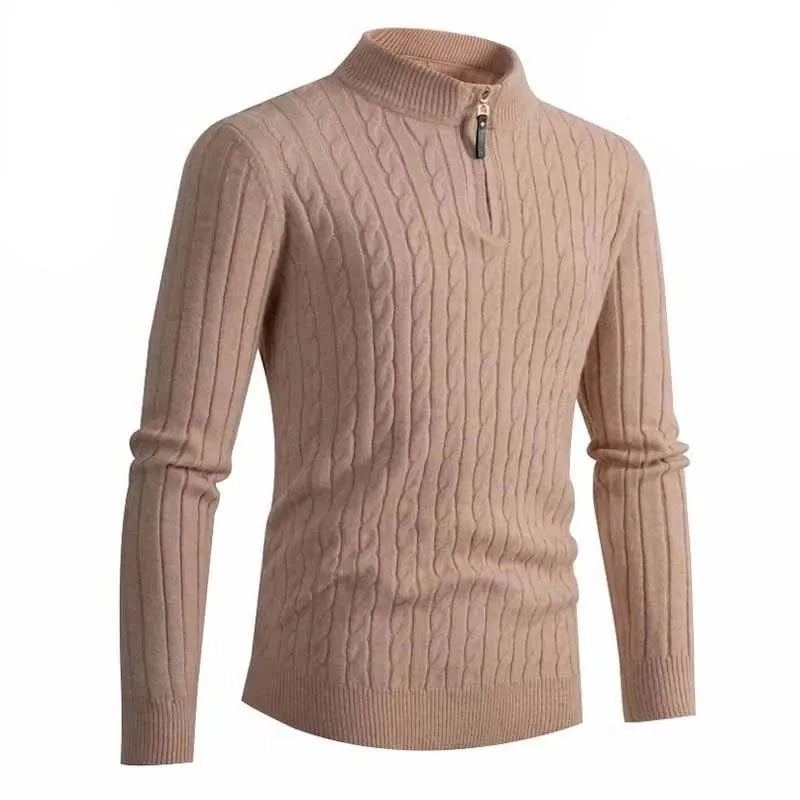 Automne Hiver Pull Hommes Couleur Unie Demi Col Roulé Zip Tricot Chandails Mode Casual Coupe Ajustée Mâle Pulls Noir Gris - Gris