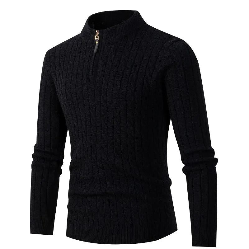 Automne Hiver Pull Hommes Couleur Unie Demi Col Roulé Zip Tricot Chandails Mode Casual Coupe Ajustée Mâle Pulls Noir Gris - Gris