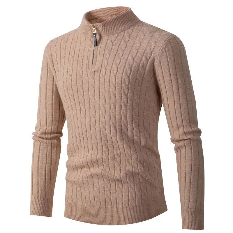 Automne Hiver Pull Hommes Couleur Unie Demi Col Roulé Zip Tricot Chandails Mode Casual Coupe Ajustée Mâle Pulls Noir Gris - Gris