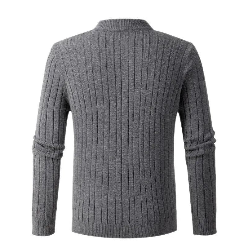 Automne Hiver Pull Hommes Couleur Unie Demi Col Roulé Zip Tricot Chandails Mode Casual Coupe Ajustée Mâle Pulls Noir Gris - Gris