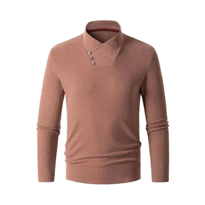 Automne Hommes Décontracté Style Vintage Pull Laine Col Roulé Surdimensionné Hiver Chaud Coton Pulls - Bleu Marine